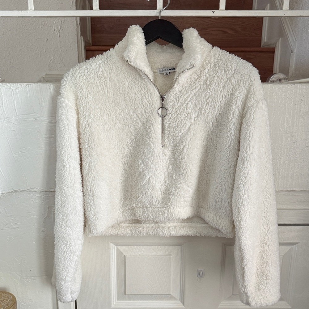Fashion Nova Cream Teddy Jacket